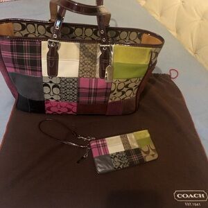 Coach Patchwork Tote Bag with matching wristlet and dust cover